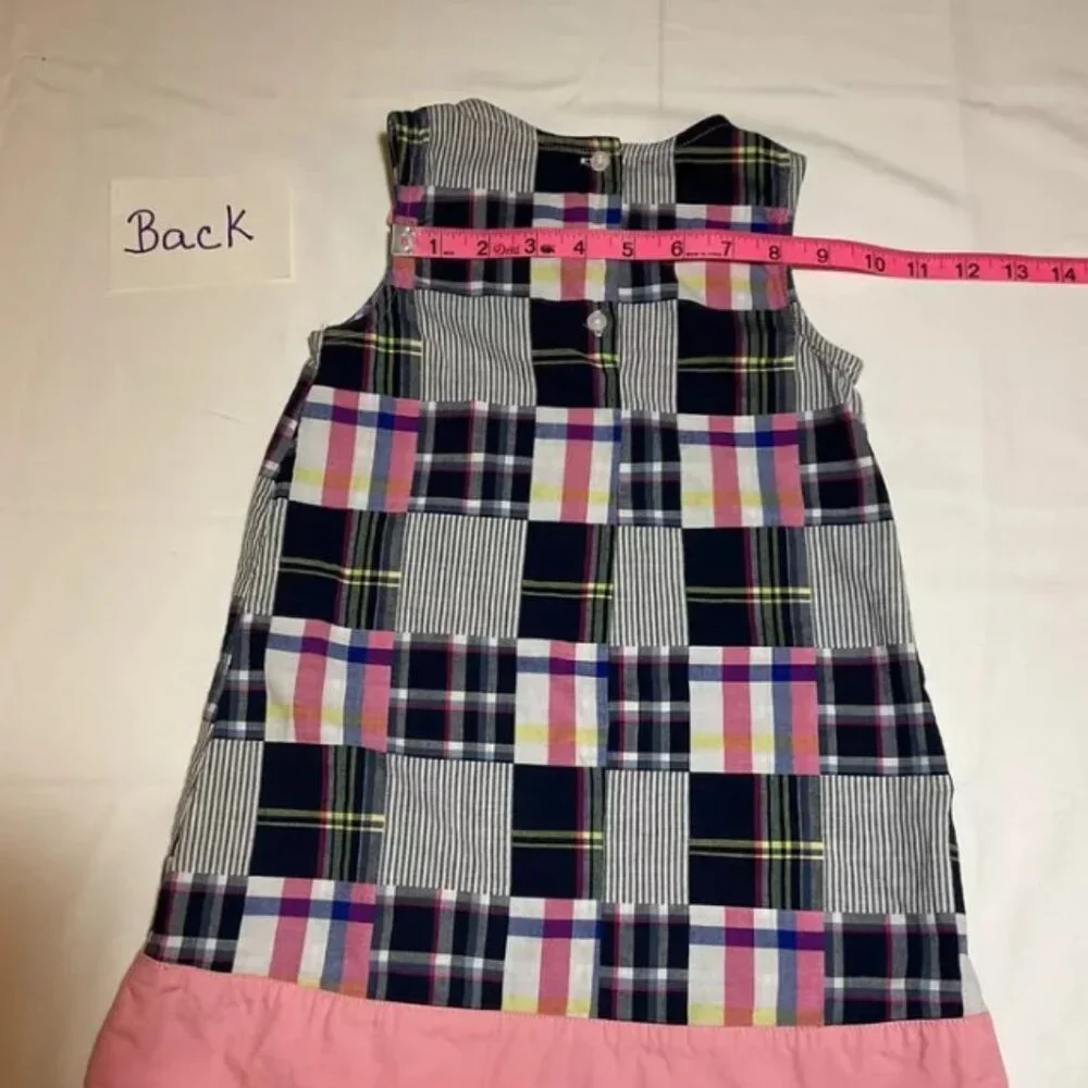 Gymboree Girls 5 Pink Blue Patchwork Quilt Sleeveless Dress Bow A-Line Preppy